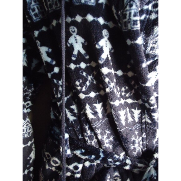 Sleep Chic Holiday Gingerbread Hooded Robe W/Pockets Super Soft Sz Medium Navy - Picture 3 of 8